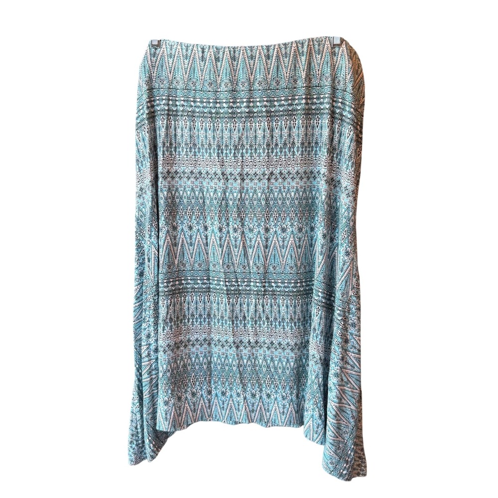 J Jill Skirt Womens Sz XL Petite Blue Green Geometric Print Rayon Stretch Midi